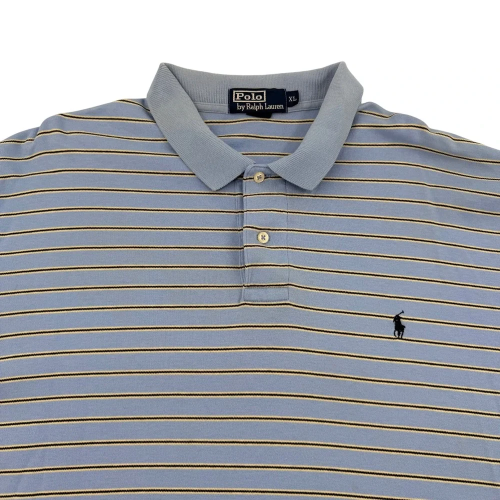 Polo Ralph Lauren Mens XL Blue Striped Short Sleeve Cotton Polo Shirt Preppy